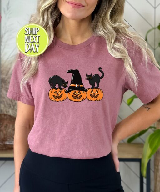 Black Cat on Pumpkin shirt, Shirt for fall, Vintage Halloween, Spooky Season Shirt,Black Cat Design, Fall Shirt, iprintasty halloween -HC014