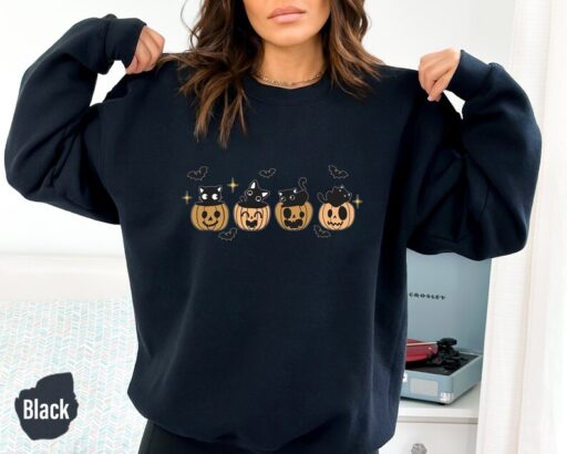 Halloween Black Cat Sweatshirt and Hoodie, Pumpkin Shirt, Halloween Sweater, Halloween Cat Shirt, Black Cat Shirt, 2023 Spooky Season -HC021