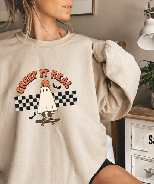 Creep it Real Sweatshirt and Hoodie, Retro Halloween shirt, Vintage Ghost Halloween Shirt, Witch Shirt, Retro Fall Shirt, Fall Shirt -HC020