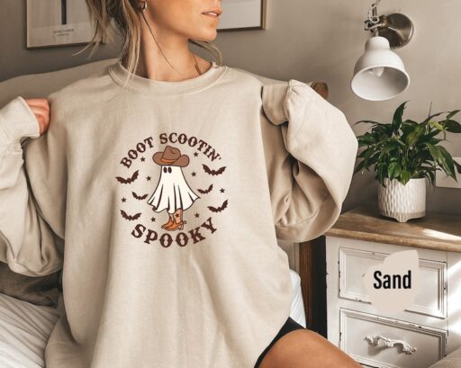 Boot Scootin Spooky Sweatshirt and Hoodie, Western Halloween Shirt, Halloween Shirt ,Cowboy Ghost Shirt,Cute Spooky, Halloween Gift -HC019