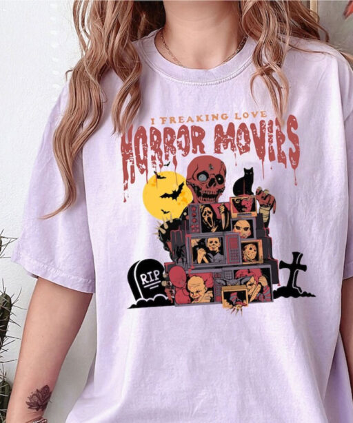 Retro Horror Night Comfort Colors Shirt, Halloween Shirt, Vintage 90s Halloween Movies, Halloween Sweatshirt, Horror Movies Characters Shirt