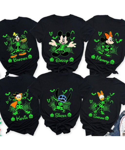 Disney skeleton Halloween shirt, Custom name & character Skeleton shirt, Mickey and friends shirt, Halloween group/ family matching shirt