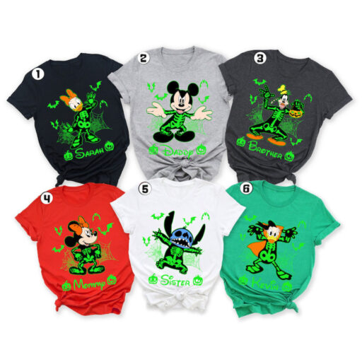 Disney skeleton Halloween shirt, Custom name & character Skeleton shirt, Mickey and friends shirt, Halloween group/ family matching shirt