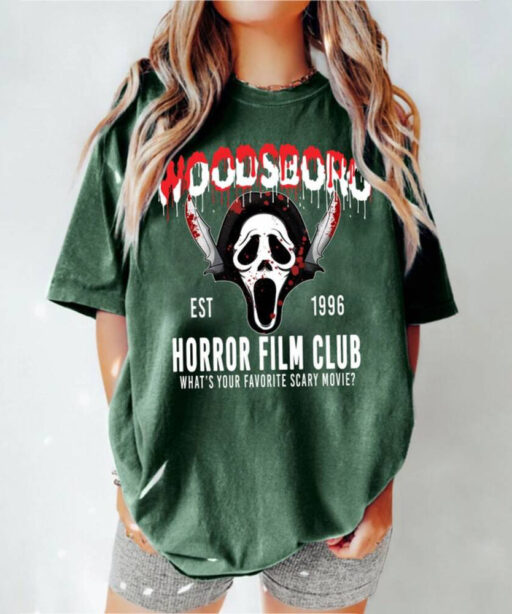 Comfort Colors Woodsboro Horror Club Shirt, Horror Film Club Shirt, Scary Halloween Shirt, Spooky Season Shirt, Scream Ghost Shirt