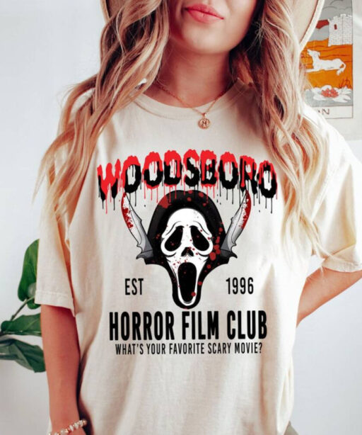 Comfort Colors Woodsboro Horror Club Shirt, Horror Film Club Shirt, Scary Halloween Shirt, Spooky Season Shirt, Scream Ghost Shirt