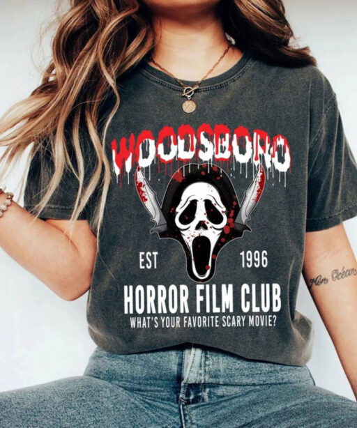 Comfort Colors Woodsboro Horror Club Shirt, Horror Film Club Shirt, Scary Halloween Shirt, Spooky Season Shirt, Scream Ghost Shirt