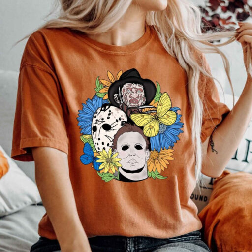 Retro Halloween shirt, Halloween floral T-shirt, Scream, Jason, Michael Myers, Horror movie Floral shirt, Fall Shirt, Halloween Gift Shirt