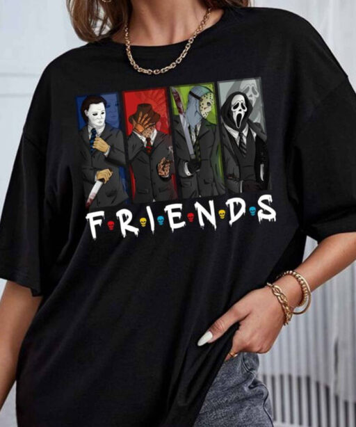 Horror Movie Halloween Shirt, Friends Van With Clown Retro Scary Movie Villians Shirt, Horror Movie Killers T-shirt, Scary Friends Shirt