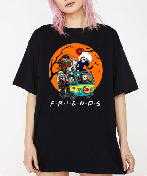 Horror Movies Halloween Shirt,Friends Van With Clown Retro Scary Movie Villians Shirt,Mystery Van Halloween,Halloween Movie Characters Shirt