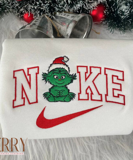Baby Grinch Christmas Nike Embroidered Sweatshirt, Christmas Gift For Couple