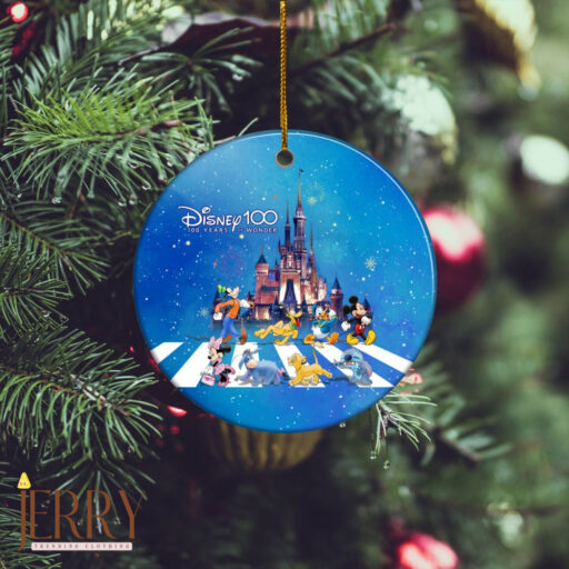 Blue Disney 100 Years Of Wonder Ceramic Circle Ornament, Disney Christmas Ornaments, Disney Xmas Decorations