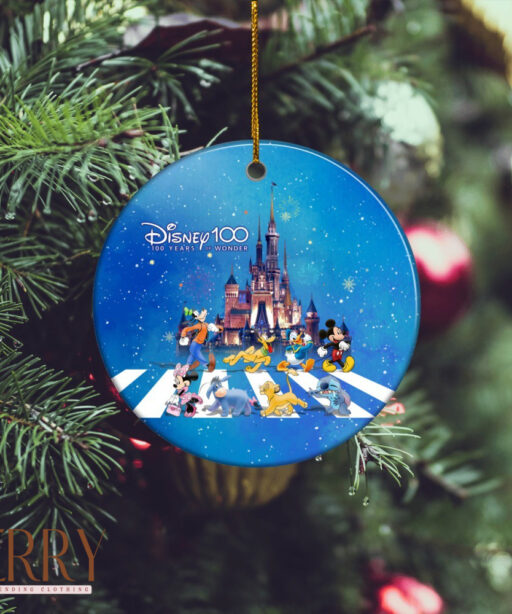 Blue Disney 100 Years Of Wonder Ceramic Circle Ornament, Disney Christmas Ornaments, Disney Xmas Decorations