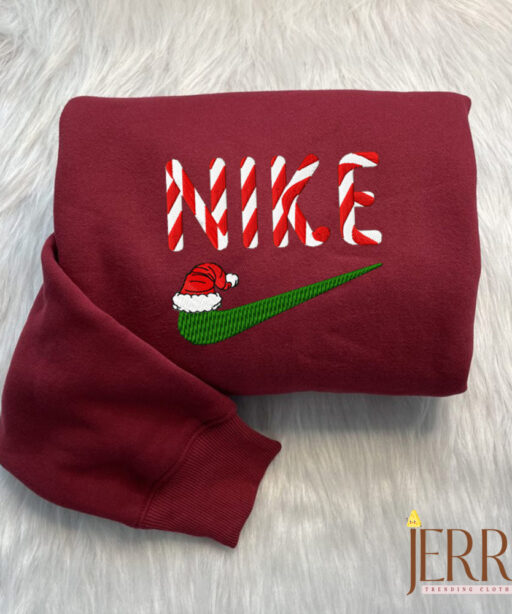 Candy Christmas Hat Nike Embroidered Sweatshirt