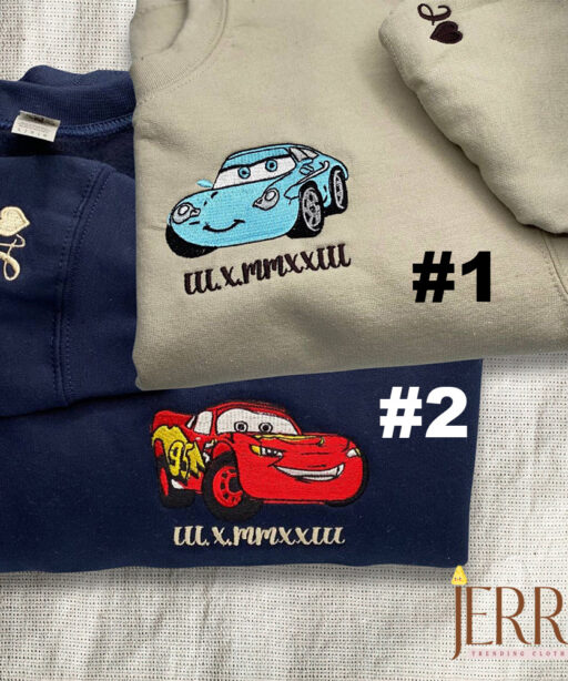 Cars Mcqueen Sally Couple Disney Embroidered Sweatshirt Anniversary Couple Matching Tee