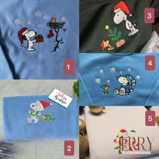 Christmas Embroidery Sweatshirt,Snoopy Christmas Embroidered Sweatshirt,Custom Embroidery Sweatshirt, Y2K Style Embroider.