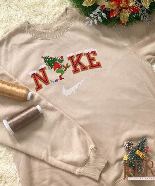 Christmas Grinch Nike Embroidered Sweatshirt, Grinch Shirt