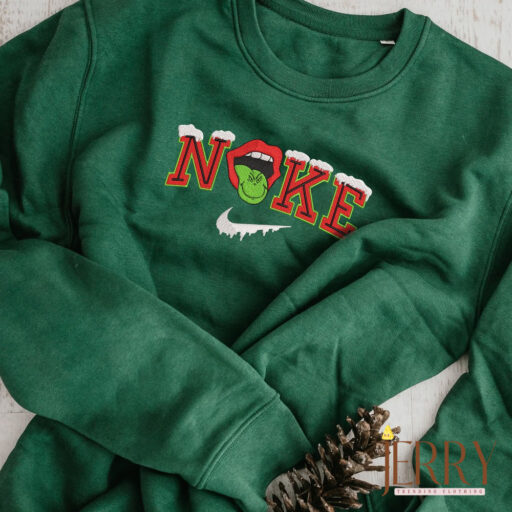 Christmas Grinch Nike Embroidered Sweatshirt, Grinch Sweatshirt Hoodie