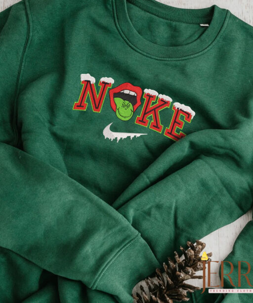 Christmas Grinch Nike Embroidered Sweatshirt, Grinch Sweatshirt Hoodie