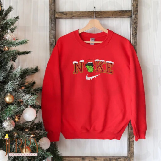 Christmas Grinch Nike Embroidered Sweatshirt, Grinch Sweatshirt Hoodie