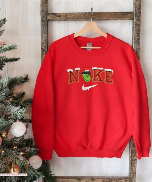 Christmas Grinch Nike Embroidered Sweatshirt, Grinch Sweatshirt Hoodie