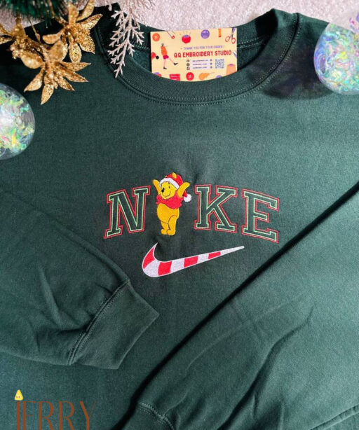 Christmas Winnie the Pooh Embroidered Unisex Sweatshirt, Christmas Family Shirt, Christmas Party Shirt, Family Christmas Holiday Sweater