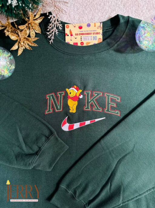 Christmas Winnie the Pooh Embroidered Unisex Sweatshirt, Christmas Family Shirt, Christmas Party Shirt, Family Christmas Holiday Sweater