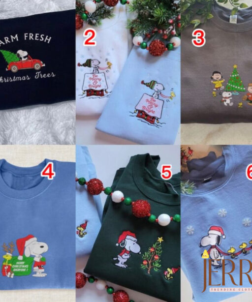 Custom Christmas Embroidered Unisex Sweatshirt, Dog Christmas Crewneck,Snoopy Christmas Embroidery Sweatshirt, Y2K Style Embroidery