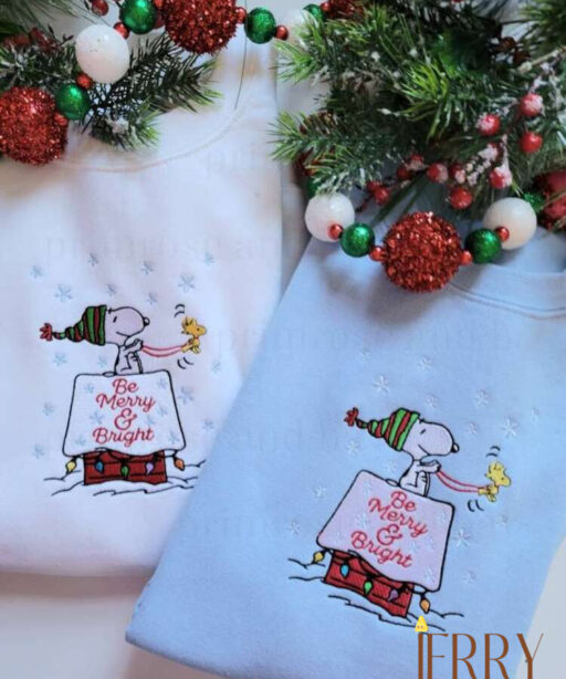 Custom Christmas Embroidered Unisex Sweatshirt, Dog Christmas Crewneck,Snoopy Christmas Embroidery Sweatshirt, Y2K Style Embroidery