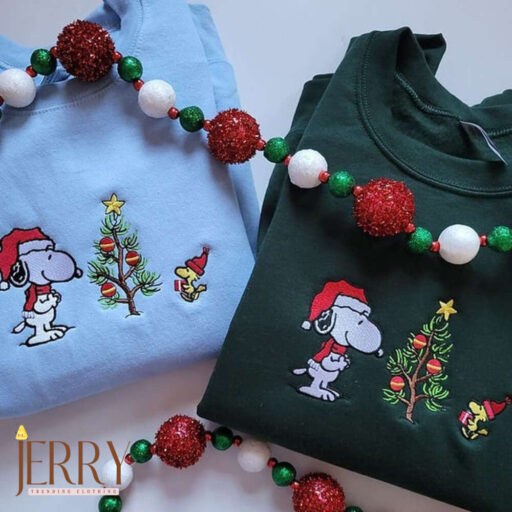 Custom Christmas Embroidered Unisex Sweatshirt, Dog Christmas Crewneck,Snoopy Christmas Embroidery Sweatshirt, Y2K Style Embroidery