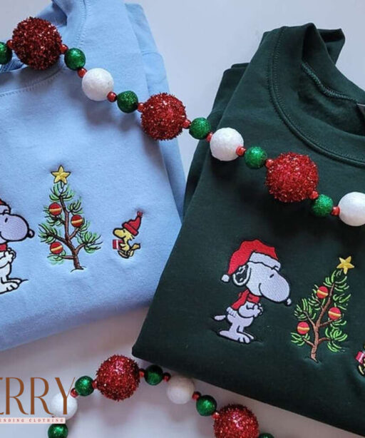 Custom Christmas Embroidered Unisex Sweatshirt, Dog Christmas Crewneck,Snoopy Christmas Embroidery Sweatshirt, Y2K Style Embroidery