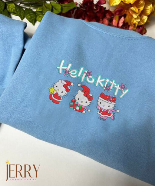 Custom Kitty Christmas Embroidery Sweatshirt, Kitty Christmas Embroidery Crewneck Sweatshirt, Christmas Embroidered, Y2K Style Embroidered