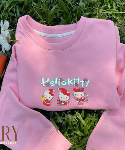 Custom Kitty Christmas Embroidery Sweatshirt, Kitty Christmas Embroidery Crewneck Sweatshirt, Christmas Embroidered, Y2K Style Embroidered