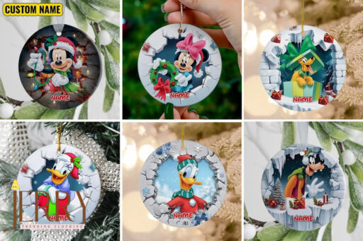 Custom Name Mickey And Friends Ornament, Christmas Disney Ornament, Christmas Tree Ornament, Minnie, Daisy, Donald, Goofy, Pluto