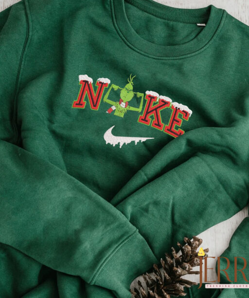 Cute Christmas Grinch Nike Embroidered Sweatshirt