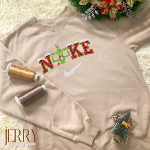 Cute Christmas Grinch Nike Embroidered Sweatshirt