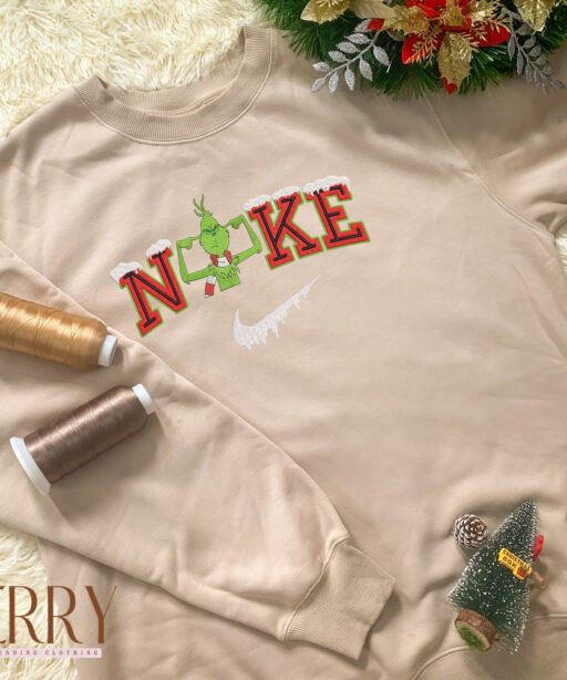 Cute Christmas Grinch Nike Embroidered Sweatshirt