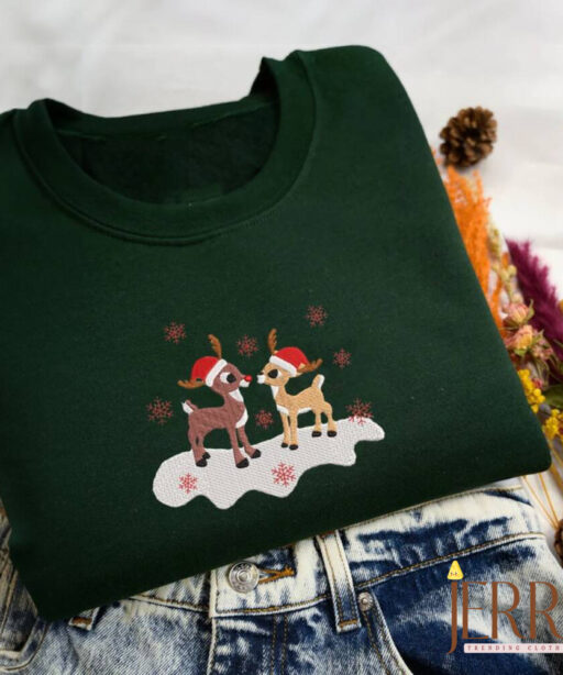 EMBROIDERED Rudolf Red Nose Sweatshirt, Christmas Movies Character Shirt, Reindeer Hoodie, Christmas Gift for Friends