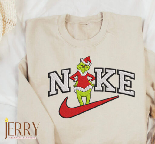 Funny Nike Grinch Angry Standing Swoosh Embroidered Sweatshirt