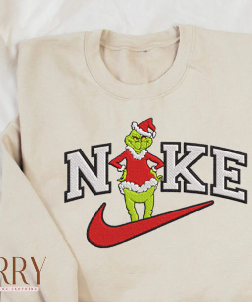 Funny Nike Grinch Angry Standing Swoosh Embroidered Sweatshirt
