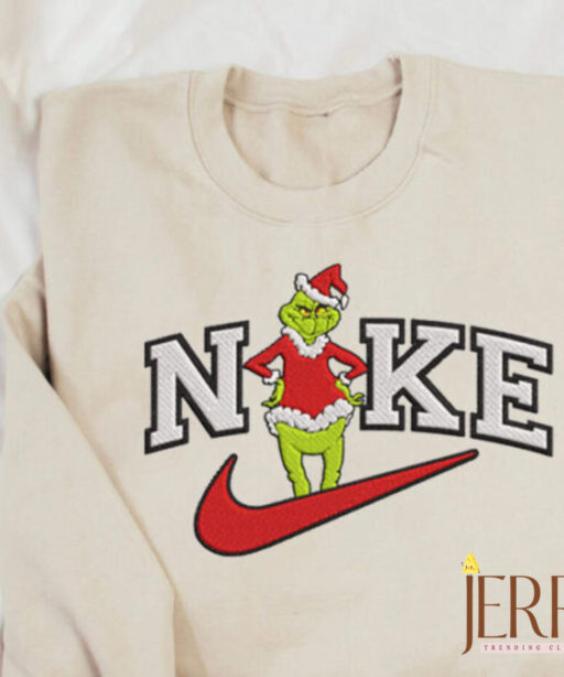 Funny Nike Grinch Angry Standing Swoosh Embroidered Sweatshirt