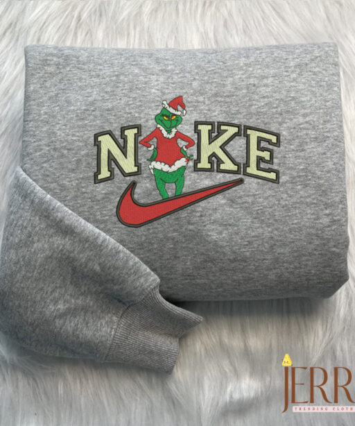 Grinch Christmas Nike Embroidered Sweatshirt, Grinch Christmas Sweatshirt