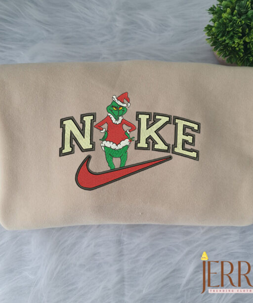 Grinch Christmas Nike Embroidered Sweatshirt, Grinch Christmas Sweatshirt