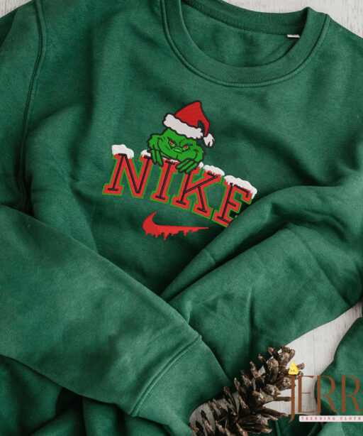 Grinch Christmas Nike Embroidered Sweatshirt, Grinch Shirt