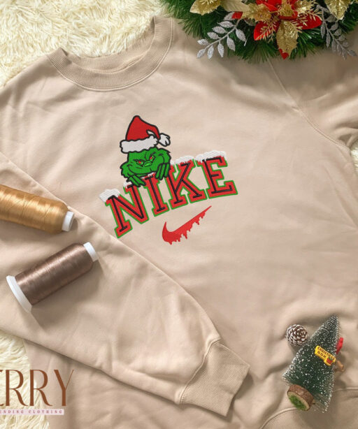 Grinch Christmas Nike Embroidered Sweatshirt, Grinch Shirt