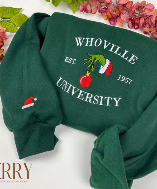 Grinch Christmas Whoville University Embroidered Sweatshirt