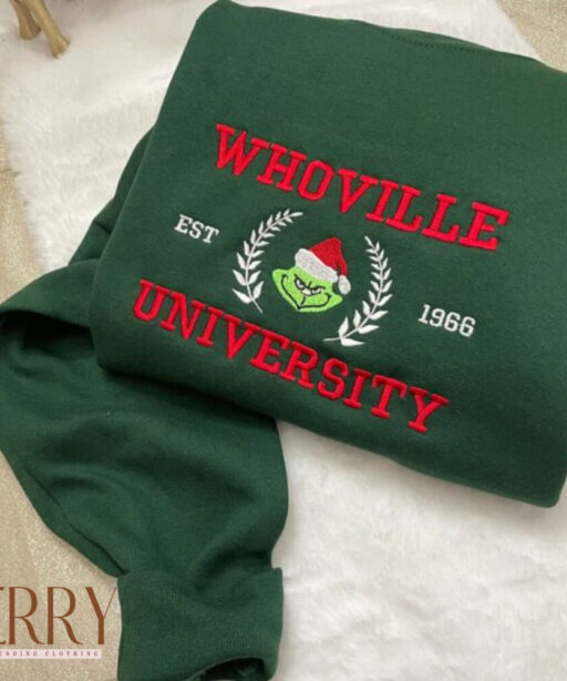 Grinch Christmas Whoville University Est 1966 Embroidered Sweatshirt