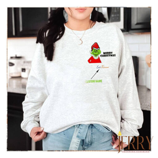 Grinch Embroidered Sweatshirt Merry Christmas With Custom Name