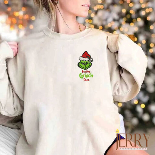 Grinch Embroidered Sweatshirt Resting Face Christmas Gift