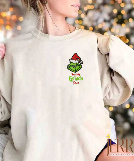 Grinch Embroidered Sweatshirt Resting Face Christmas Gift