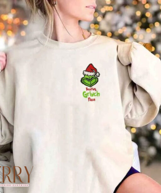 Grinch Embroidered Sweatshirt Resting Face Christmas Gift